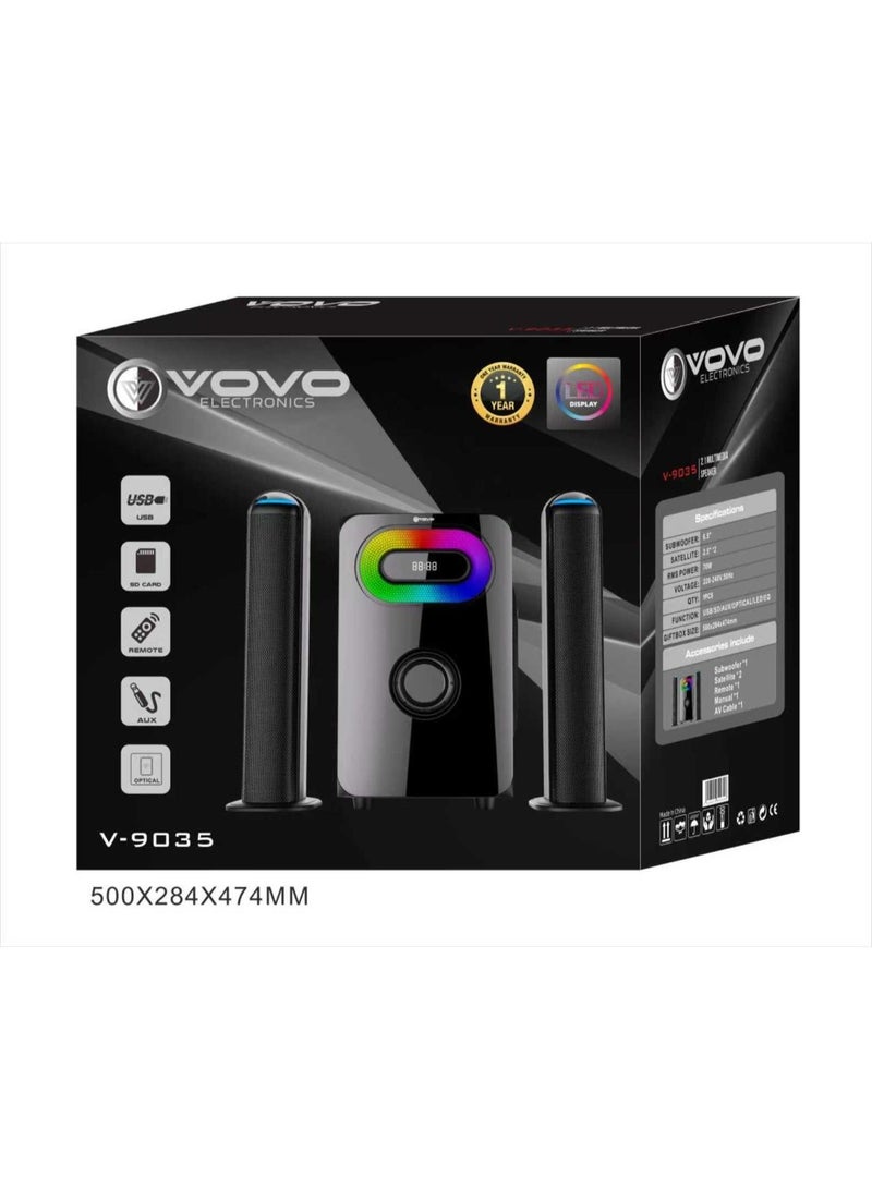 vovo V-9035 Soundbar Speaker with Subwoofer – 70W RMS, 7 LED Colors & Optical Input - Image 5